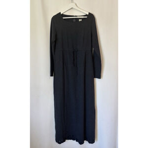 Vtg Eddie Bauer Maxi Dress Small Tall Gray Long Sleeve Long Pockets Minimalist